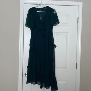 Lulu’s Emerald Green Swiss Dot Ruffled Midi Dress Size XL